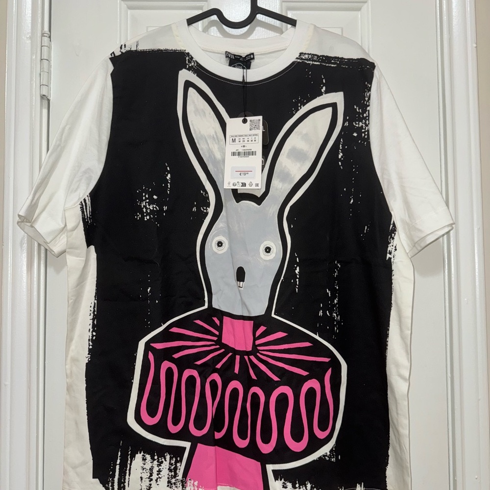 Zara Black and Pink Graphic Rabbit Tee